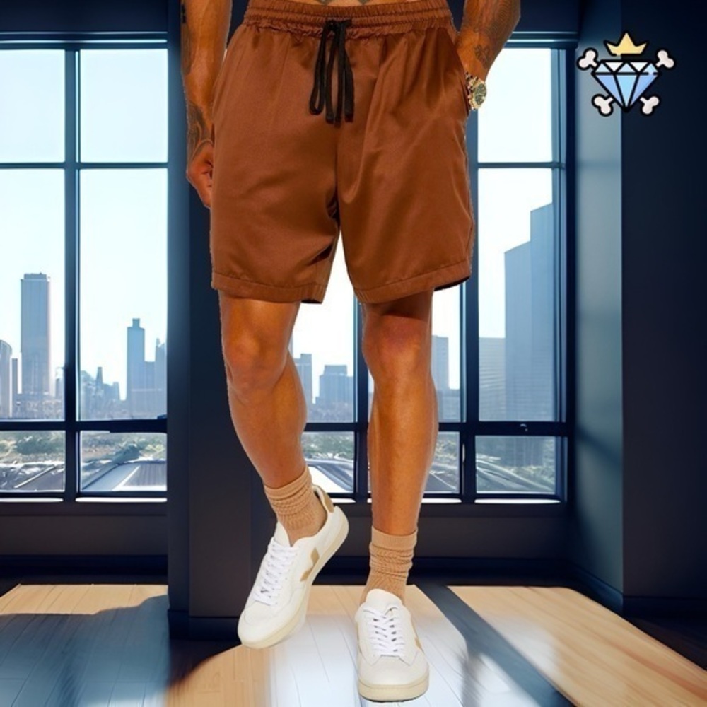FASHION NOVA MEN FIX YOUR FACE CHOCOLATE SATIN SHORTS SIZE LARGE SPORTY LOUNGE
